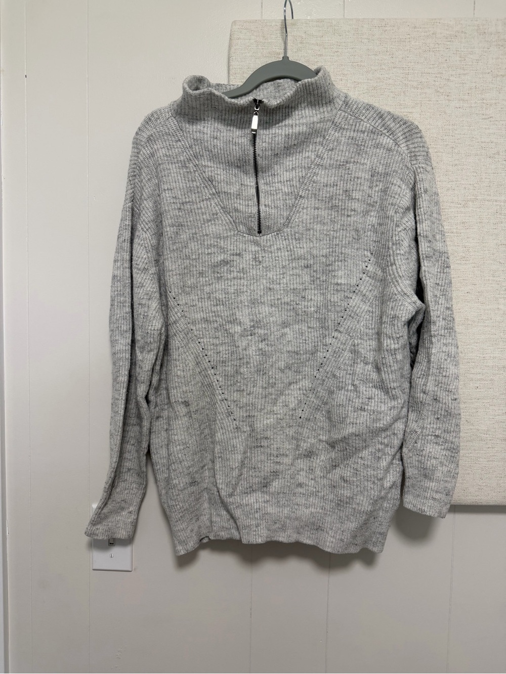 Men's Gray Half-Zip Ribbed Knit Sweater
